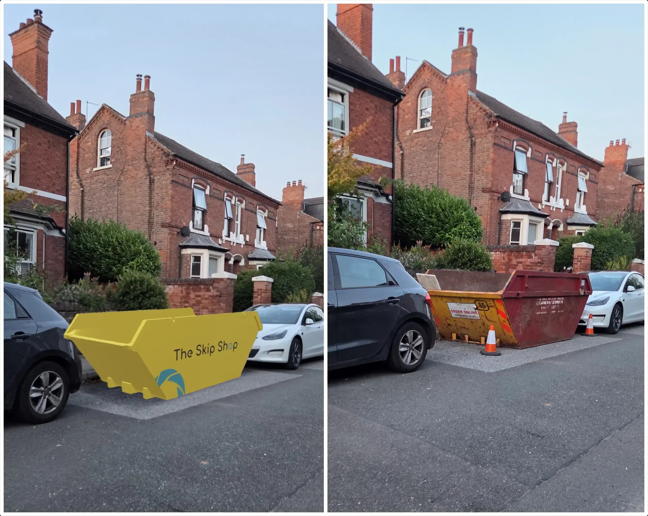 Side-by-side comparison of an 8 yard skip AR preview